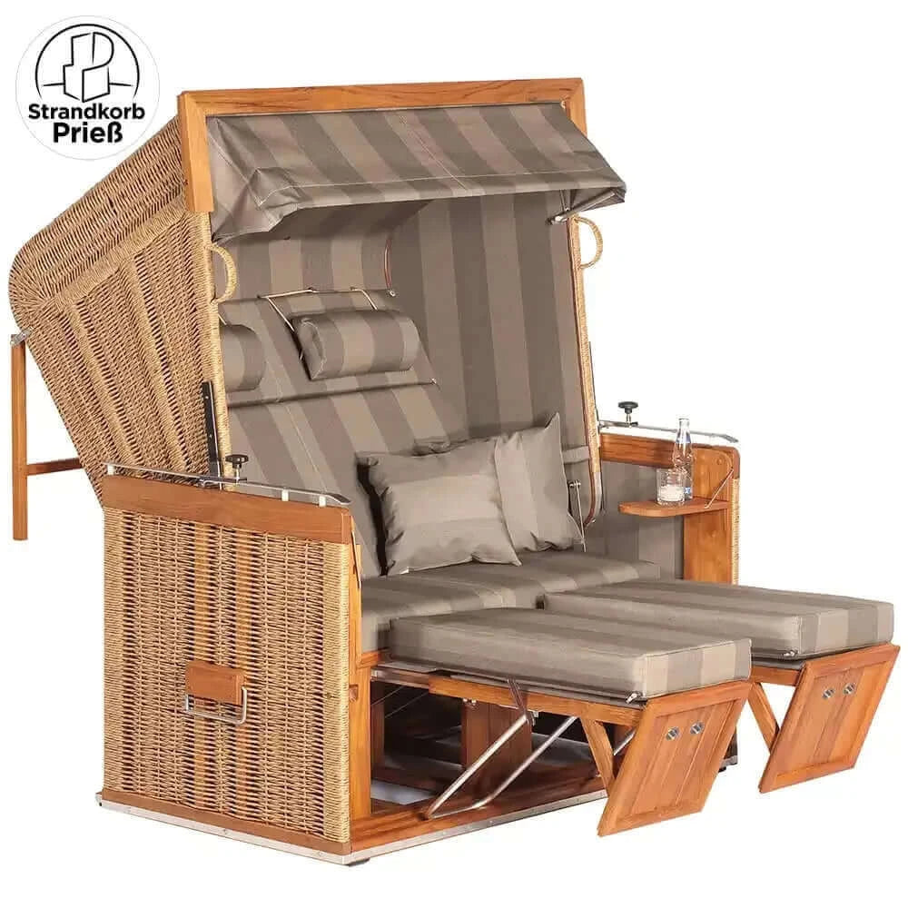 8137 Strandkorb Sonnenpartner Modell Präsident Teak Hyazinthoptik Dessin 37 - Strandkorb Fachhandel Prieß