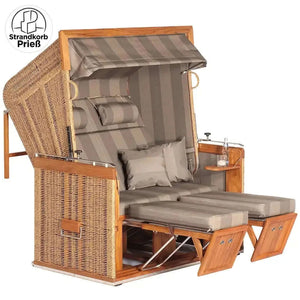 8166 Strandkorb Sonnenpartner Modell Präsident Teak Hyazinthoptik Dessin 39 braun wie abgebildet - Strandkorb Fachhandel Prieß