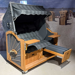 Strandkorb Prieß Modell Meister Holz Iroko Holz, PE Geflecht anthrazit, wie abgebildet, 150 cm
