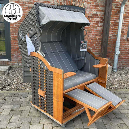 FBZ-06 Strandkorb Sonnenpartner Modell Classic Holz natur lasiert Geflecht anthrazit Dessin 198 - Strandkorb Prieß