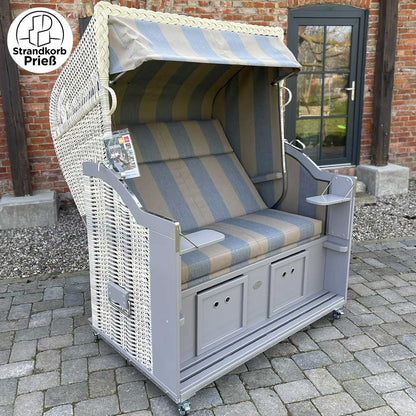 FBZ-03 Strandkorb Sonnenpartner Modell Classic XL Holz taupe PE-Geflecht antik-weiss Dessin 74 - Strandkorb Prieß