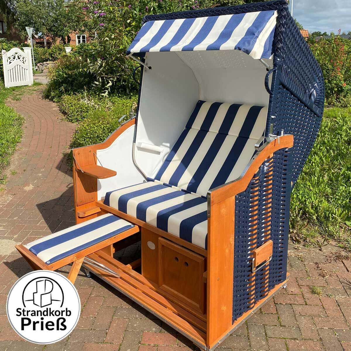 8025 Strandkorb Sonnenpartner Modell Classic blau, Dessin 40 blau weiss Innfolie PVC weiss wie abgebildet - Strandkorb Fachhandel Prieß