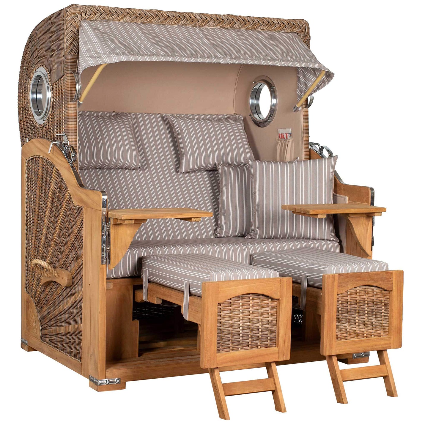 Strandkorb Mr. Deko Düne Grande Bullaugen Teak PE banana 2,5-Sitzer Dessin 501