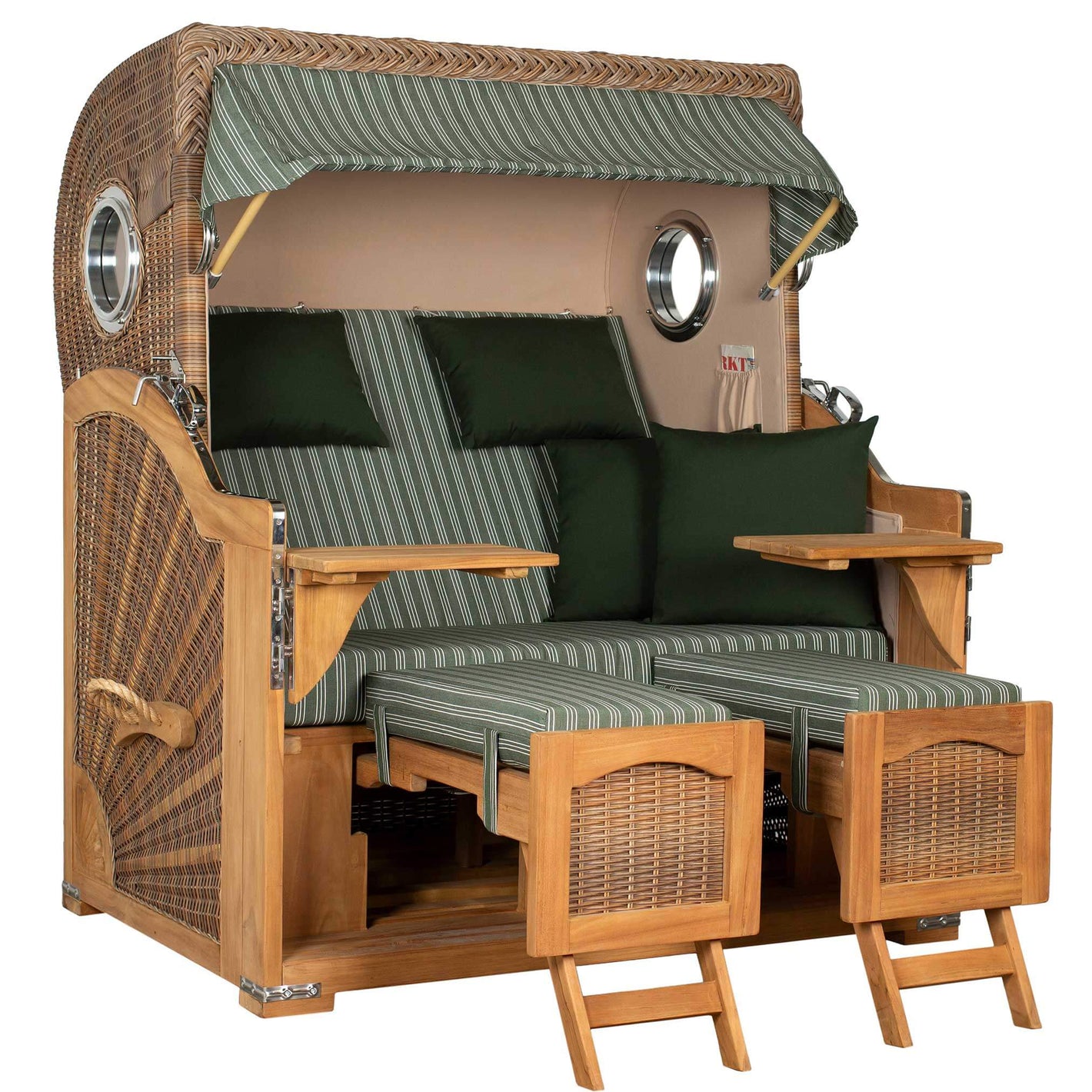Strandkorb Mr. Deko Düne Grande Bullaugen Teak PE banana 2,5-Sitzer Dessin 504
