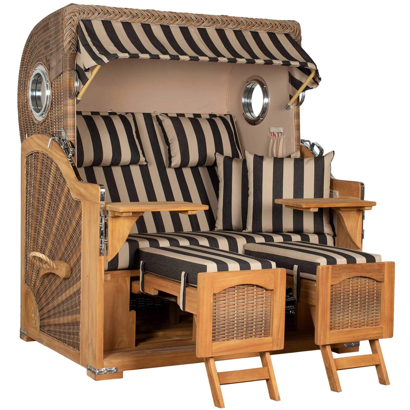 Strandkorb Mr. Deko Düne Grande Bullaugen Teak PE banana 2,5-Sitzer Dessin 581
