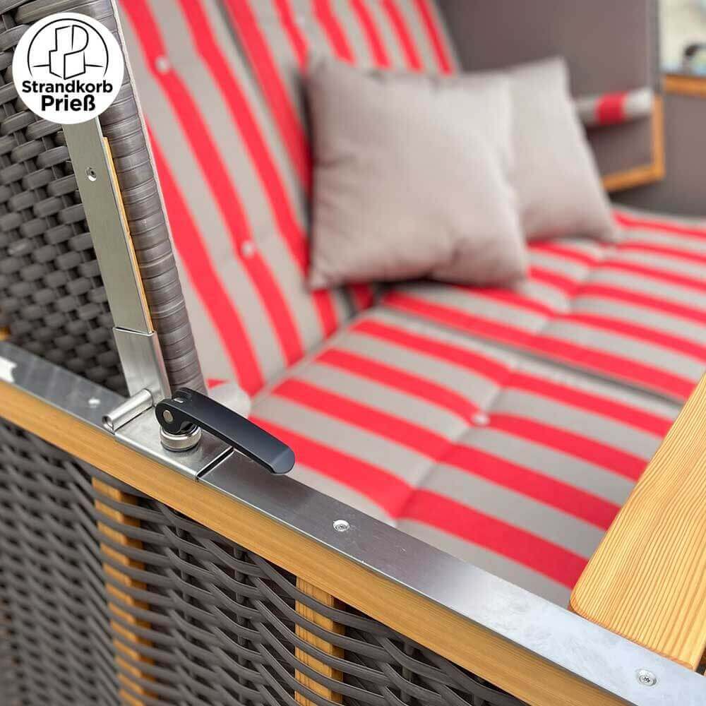 Lager Strandkorb Eiderstedter Typ 3, 140 cm, Modell Deich, Geflecht cappuccino, Holz Lärche, wie abgebildet - Strandkorb Fachhandel Prieß