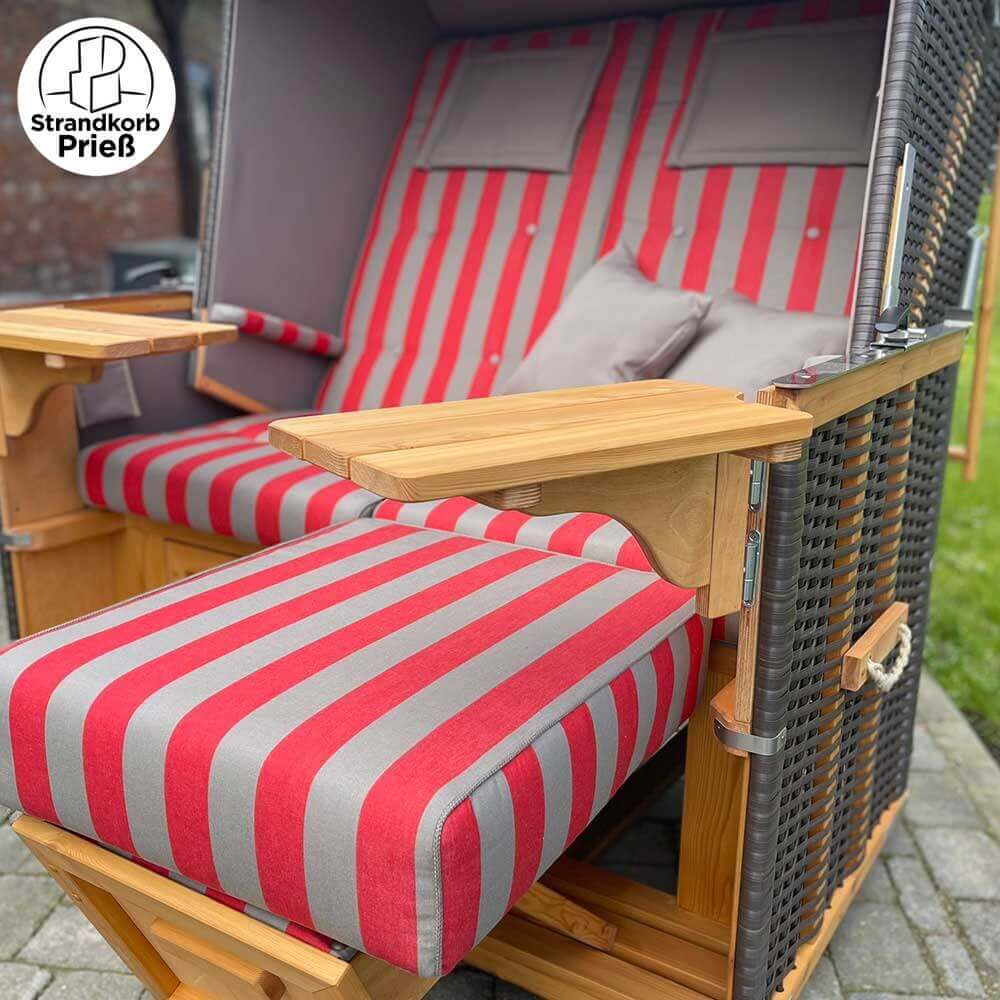Lager Strandkorb Eiderstedter Typ 3, 140 cm, Modell Deich, Geflecht cappuccino, Holz Lärche, wie abgebildet - Strandkorb Fachhandel Prieß