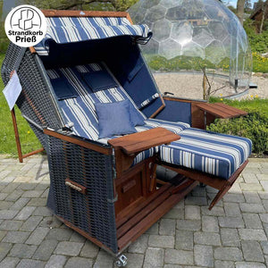 Lager Strandkorb Eiderstedter Typ 3, 140 cm, Modell Deich, Geflecht dunkelgrau, Holz Lärche, wie abgebildet - Strandkorb Fachhandel Prieß