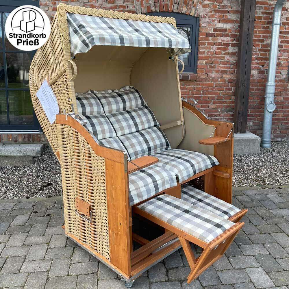 FBZ-10 Strandkorb Sonnenpartner Modell Classic Holz natur lasiert PE-Geflecht naturoptik Dessin Rombo Palida 701 - Strandkorb Prieß