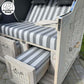 Strandkorb Landhaus Sylt Teak Vintage 120 cm, Rattangeflecht white washed, Dessin Cadiz 32708 - Strandkorb Fachhandel Prieß
