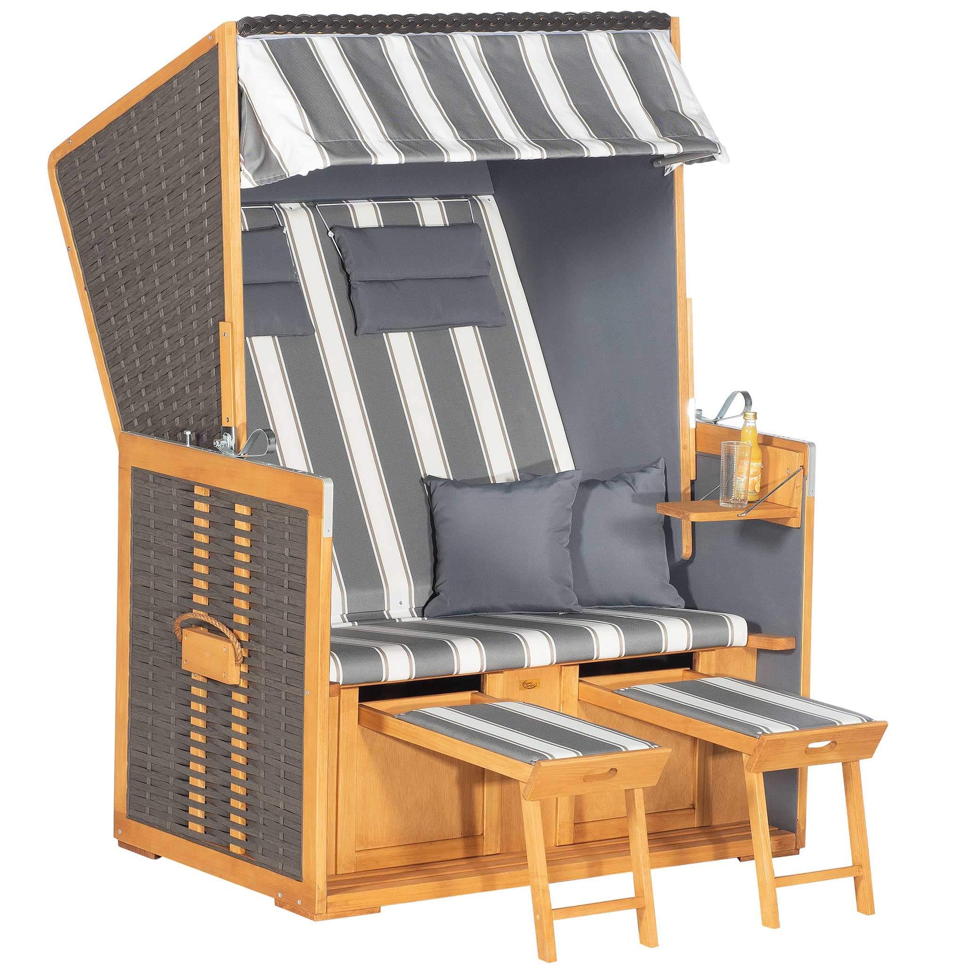 Strandkorb Rustikal 10 Z in einem grau weißen Stoff