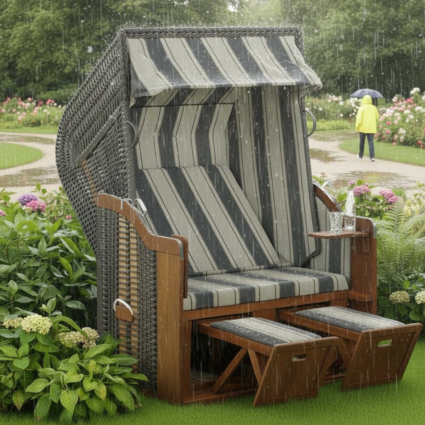 Strandkorb SunnySmart Rustikal 250 Basic, PVC-Geflecht anthrazit, PVC Stoff 640