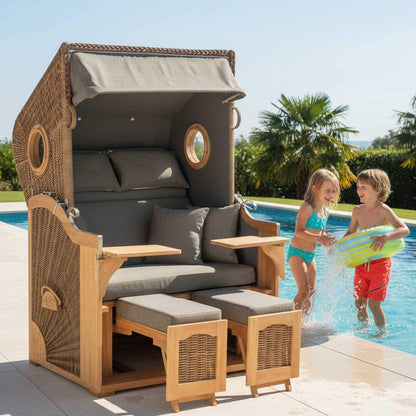 Strandkorb Teak Cosy am Pool mit 2 Kindern