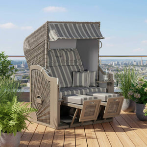 Strandkorb SunnySmart Rustikal 285 Z Sun, Pinienholz grau lasiert, PE-Geflecht schiefer grau - Dessin 1232