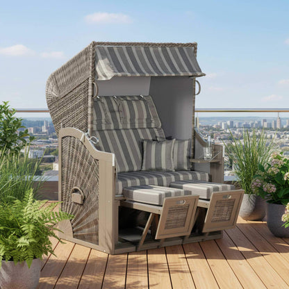 Strandkorb SunnySmart Rustikal 285 Z Sun, Pinienholz grau lasiert, PE-Geflecht schiefer grau - Dessin 1232