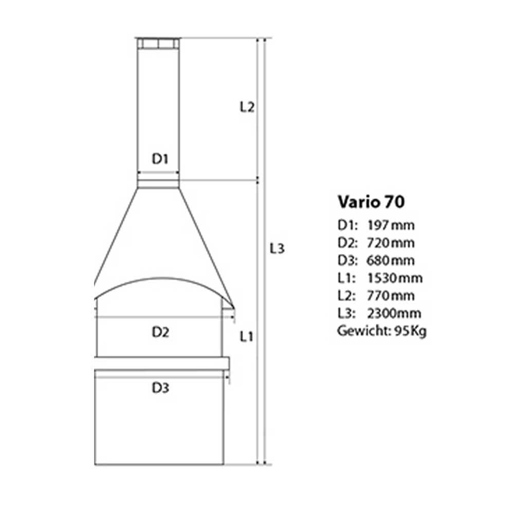 HERMAPRO Gartenkamin Vario 80 oder 70, Edelstahl gesteppt Haube - Strandkorb Prieß