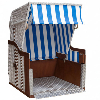 Barierefreier Strandkorb blau weiss - Rollstuhlfahrer