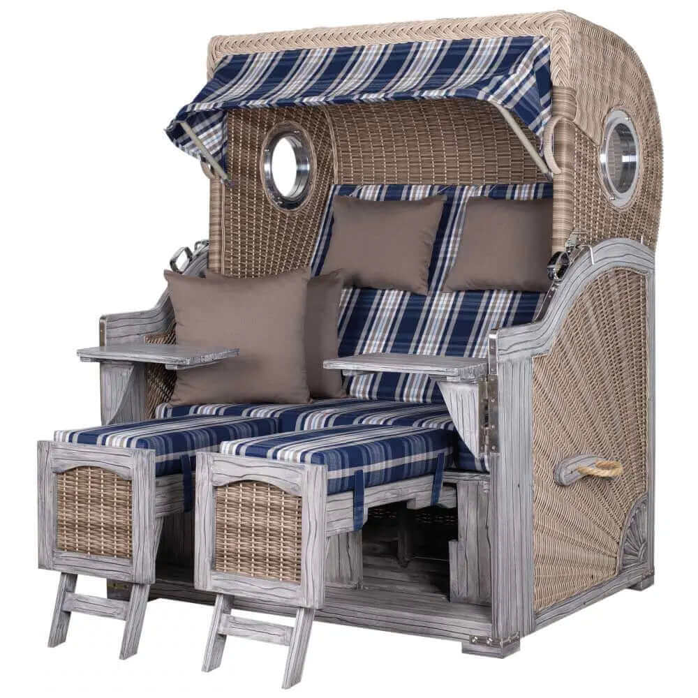 Strandkorb deVries PURE Seemöwe Vintage PE white kubu 3 Größen wählbar, Des. 159 - Strandkorb Fachhandel Prieß