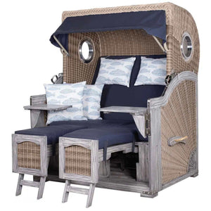 Strandkorb deVries PURE Seemöwe Vintage PE white kubu 3 Größen wählbar, Des. 197 - Strandkorb Fachhandel Prieß