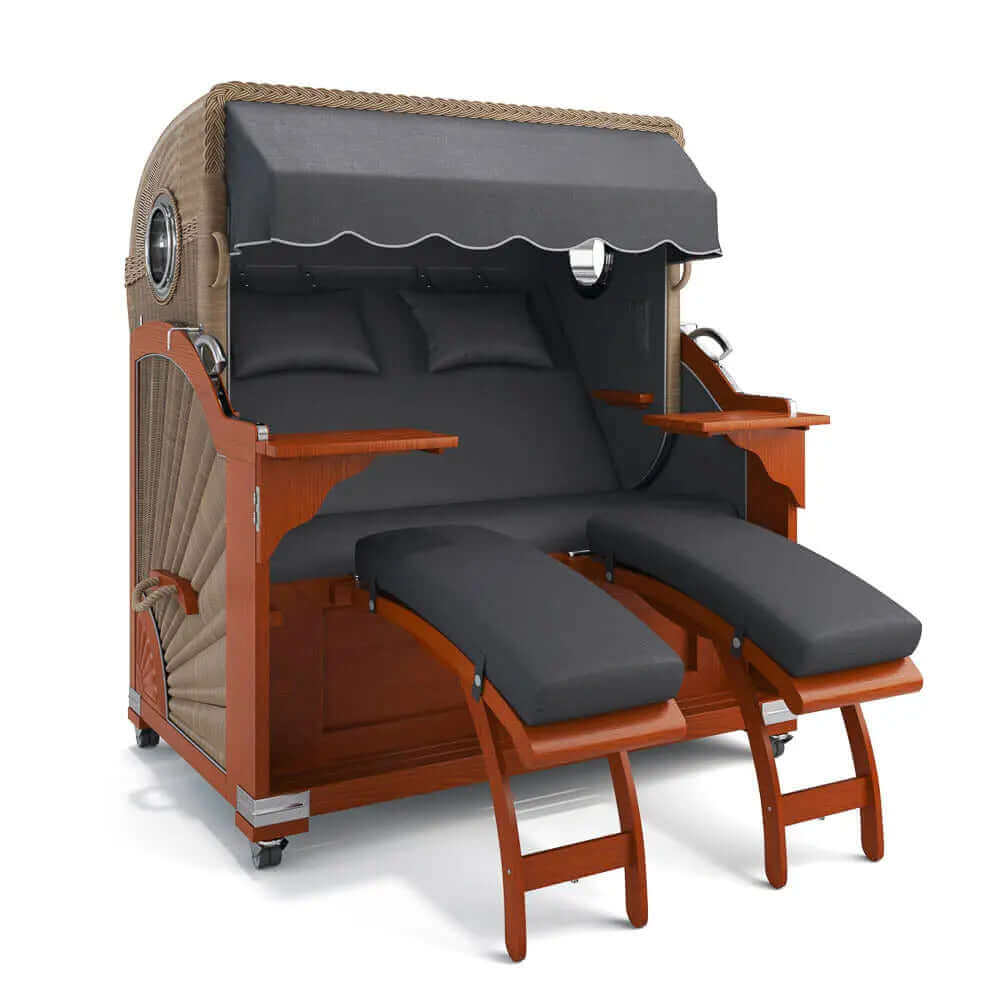 Strandkorb Keitum Mahagoni 130 cm Rattangeflecht Dessin Heritage anthrazit 35300 - Strandkorb Fachhandel Prieß