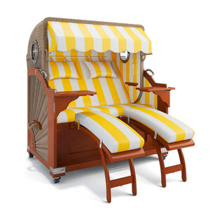 Strandkorb Kampen Mahagoni 145 cm Rattangeflecht Dessin PVC Blockstreifen abwaschbar 40001 - Strandkorb Fachhandel Prieß