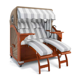Strandkorb Kampen Mahagoni 145 cm Rattangeflecht Dessin PVC Blockstreifen abwaschbar 40008 - Strandkorb Fachhandel Prieß