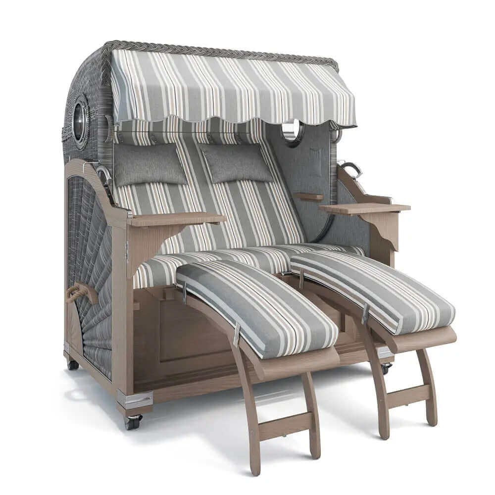 Strandkorb Kampen Teak Vintage Bullauge, Dessin Granada 55208 - Strandkorb Fachhandel Prieß