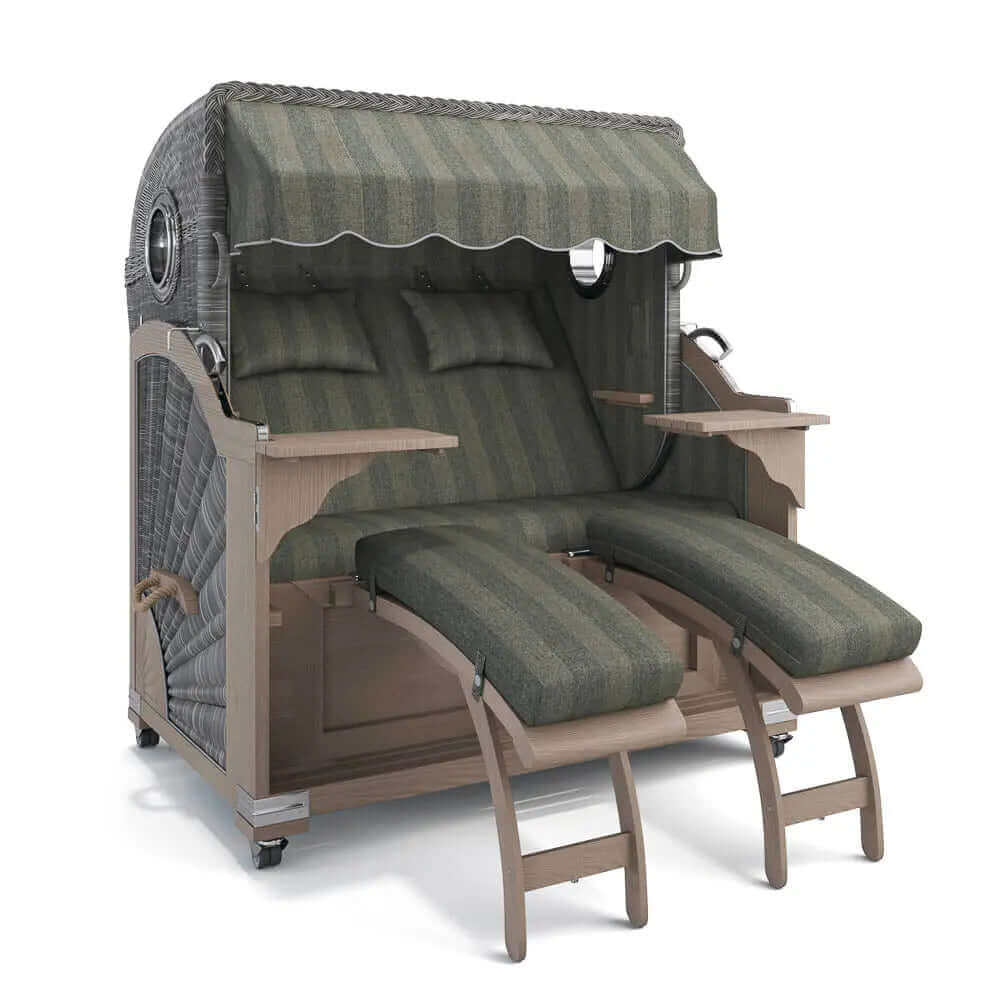 Strandkorb Kampen Teak Vintage Bullauge, Dessin Innsbruck 42640 - Strandkorb Fachhandel Prieß