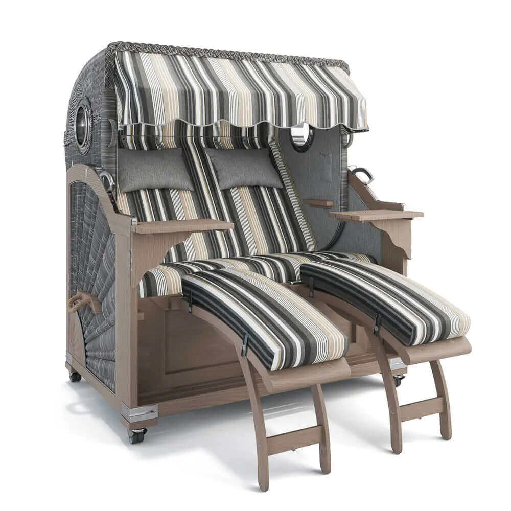 Strandkorb Kampen Teak Vintage Bullauge, Dessin Lissabon 52218 - Strandkorb Fachhandel Prieß
