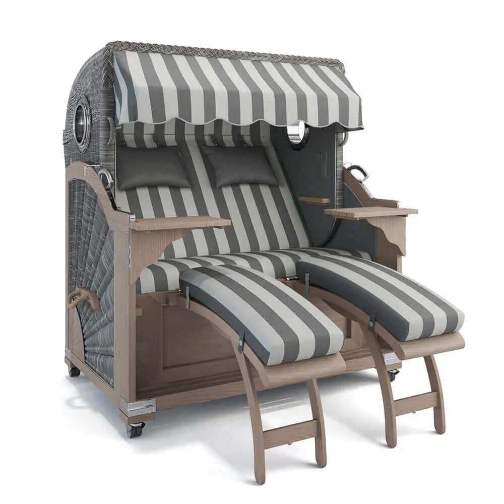 Strandkorb Kampen Teak Vintage Bullauge, Dessin Marbella 62608 - Strandkorb Fachhandel Prieß