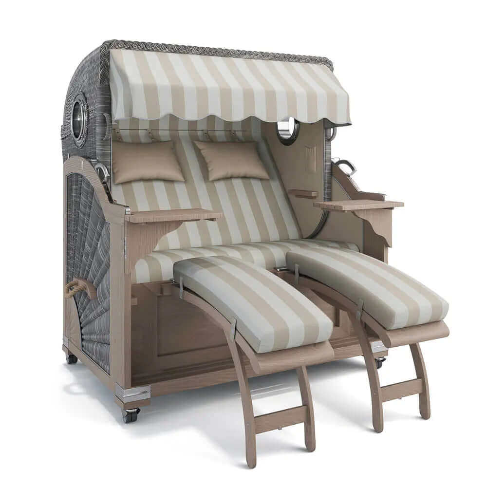 Strandkorb Kampen Teak Vintage Bullauge, Dessin Marbella 62607 - Strandkorb Fachhandel Prieß