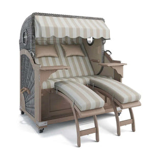 Strandkorb Kampen Teak Vintage Bullauge, Dessin Marbella 62607 - Strandkorb Fachhandel Prieß