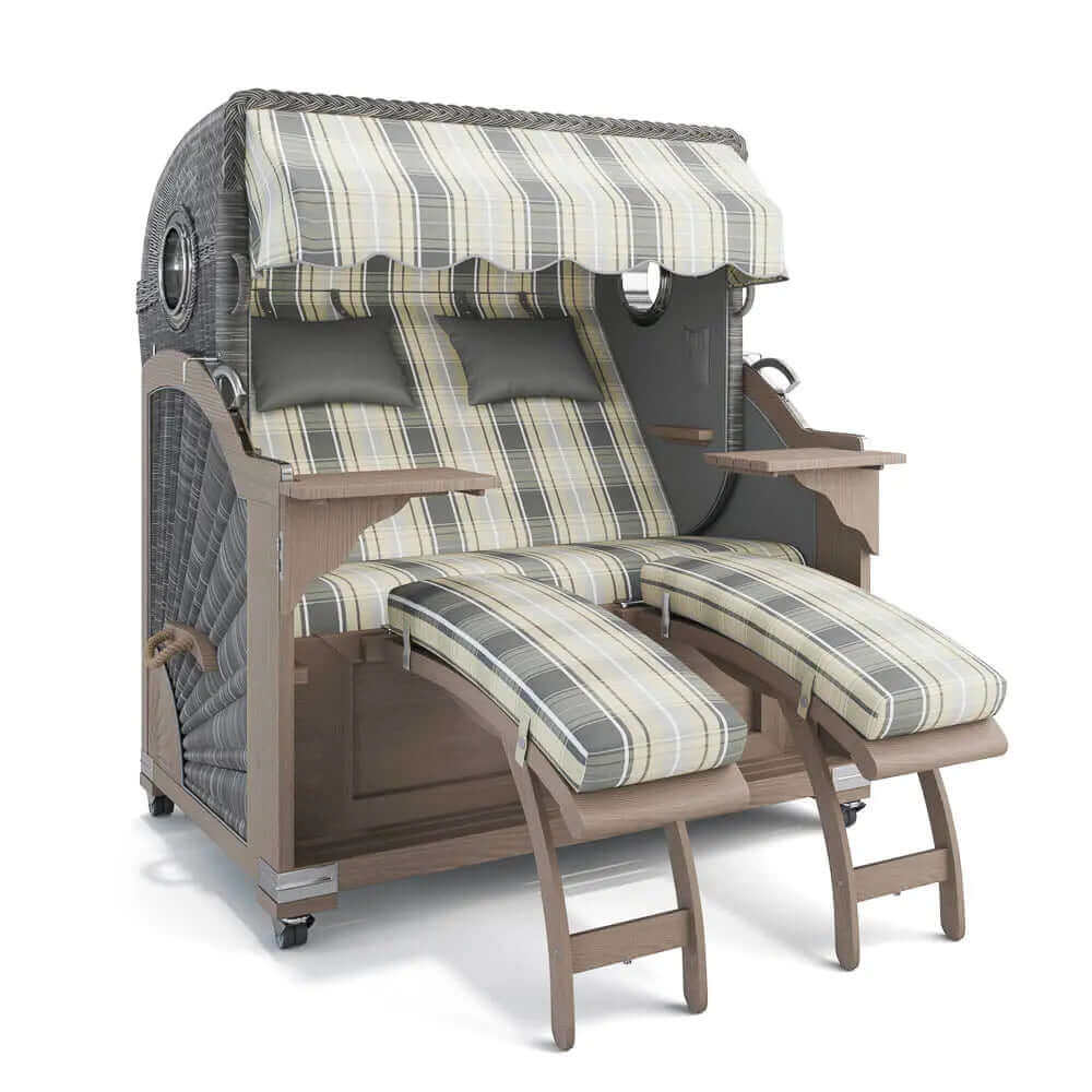 Strandkorb Kampen Teak Vintage Bullauge, Dessin Maspalomas 26103 - Strandkorb Fachhandel Prieß