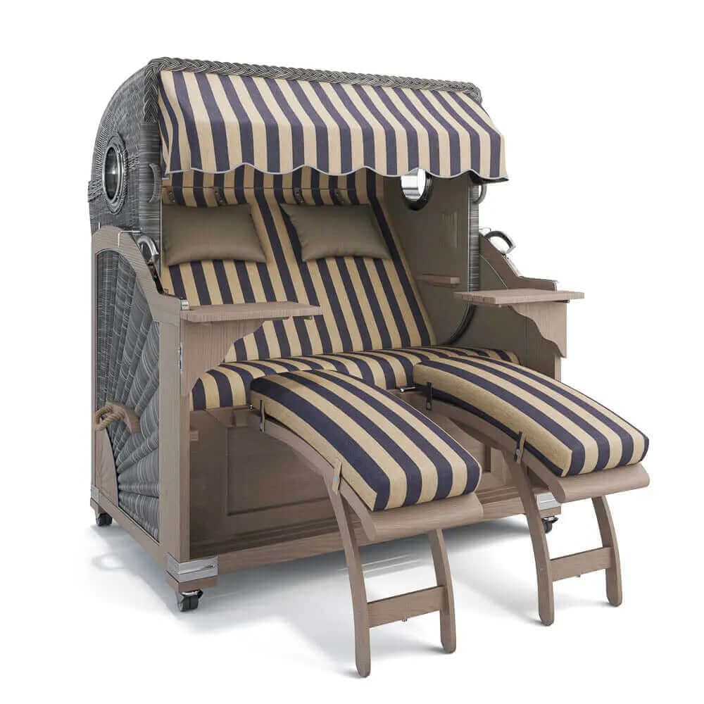 Strandkorb Kampen Teak Vintage Bullauge, Dessin Menorca 72150 - Strandkorb Fachhandel Prieß