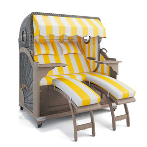 Strandkorb Kampen Teak Vintage Bullauge, Dessin PVC Blockstreifen abwaschbar 40001 - Strandkorb Fachhandel Prieß