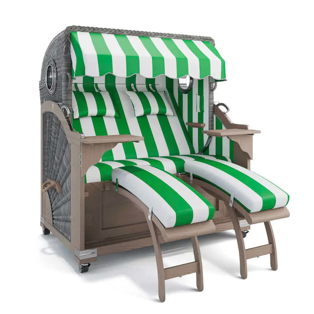 Strandkorb Kampen Teak Vintage Bullauge, Dessin PVC Blockstreifen abwaschbar 40026 - Strandkorb Fachhandel Prieß