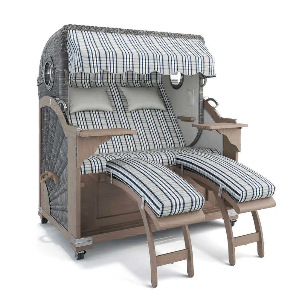 Strandkorb Kampen Teak Vintage Bullauge, Dessin Palma 24425 - Strandkorb Fachhandel Prieß