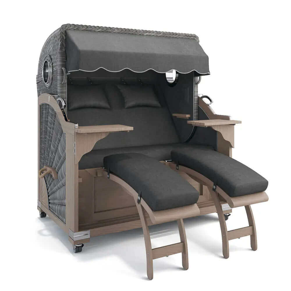 Strandkorb Kampen Teak Vintage Bullauge, Dessin San Sebastian 31418 - Strandkorb Fachhandel Prieß