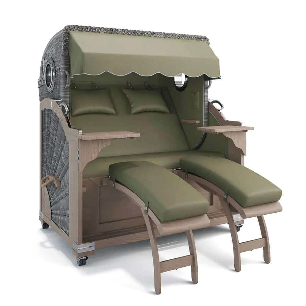 Strandkorb Kampen Teak Vintage Bullauge, Dessin San Sebastian 31416 - Strandkorb Fachhandel Prieß