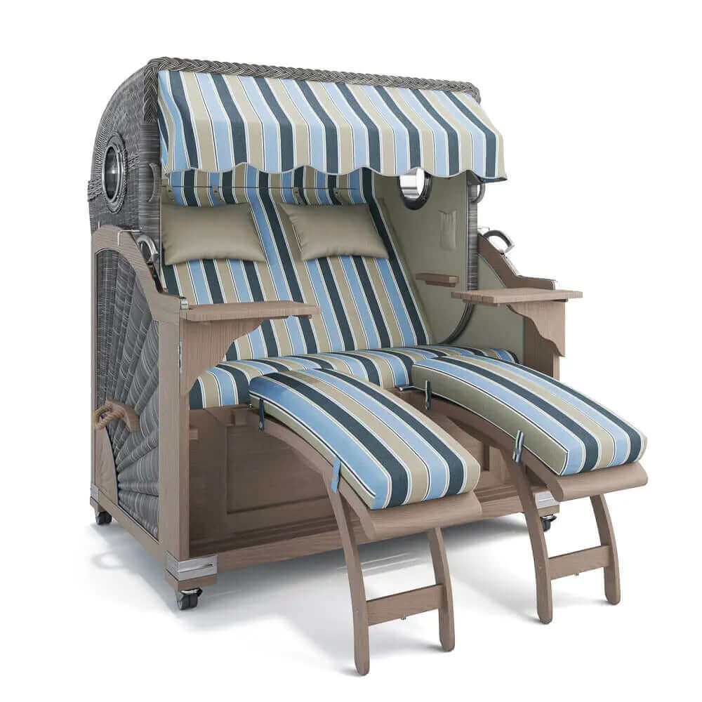 Strandkorb Kampen Teak Vintage Bullauge, Dessin Valencia 65205 - Strandkorb Fachhandel Prieß
