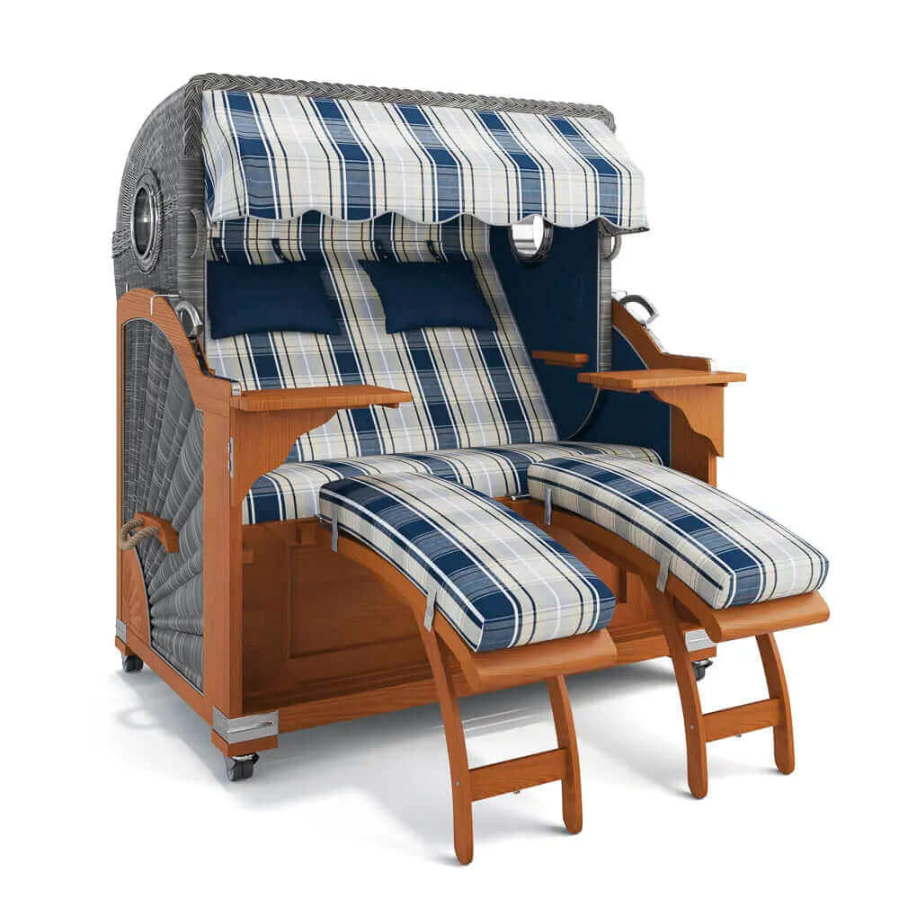 Strandkorb Kampen Teak 145 cm Rattangeflecht Dessin Maspalomas 26105 - Strandkorb Fachhandel Prieß