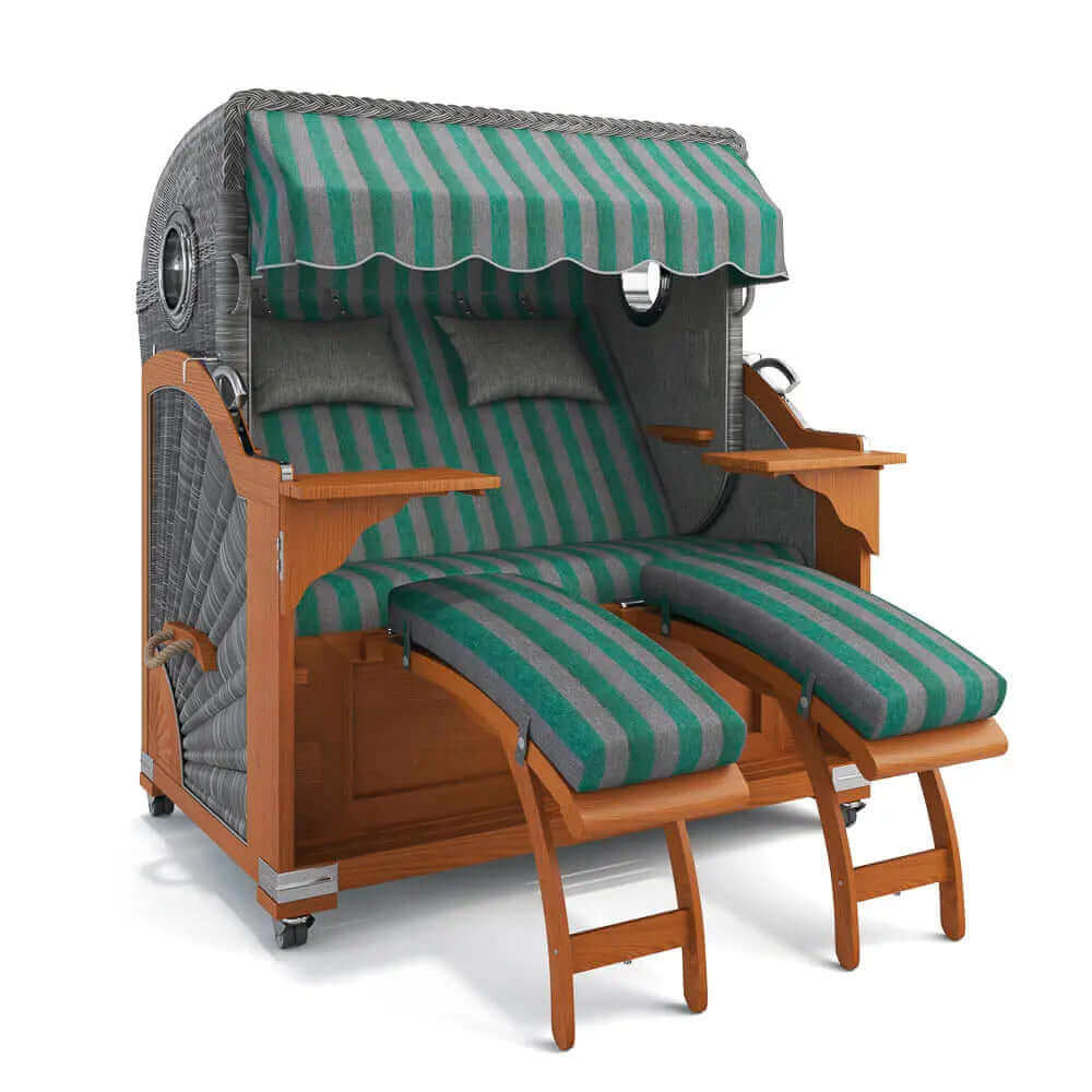 Strandkorb Kampen Teak 145 cm Rattangeflecht Dessin Menorca 70600 - Strandkorb Fachhandel Prieß