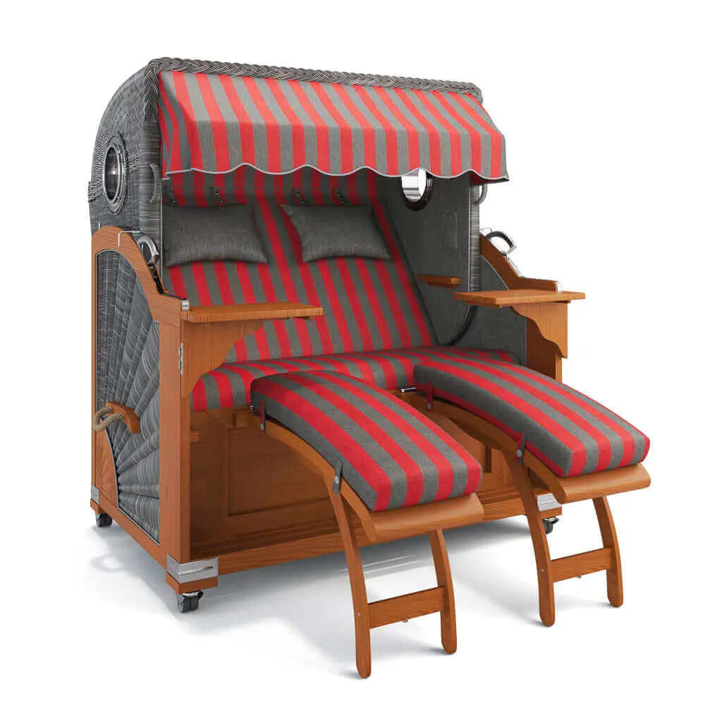 Strandkorb Kampen Teak 145 cm Rattangeflecht Dessin Menorca 70300 - Strandkorb Fachhandel Prieß