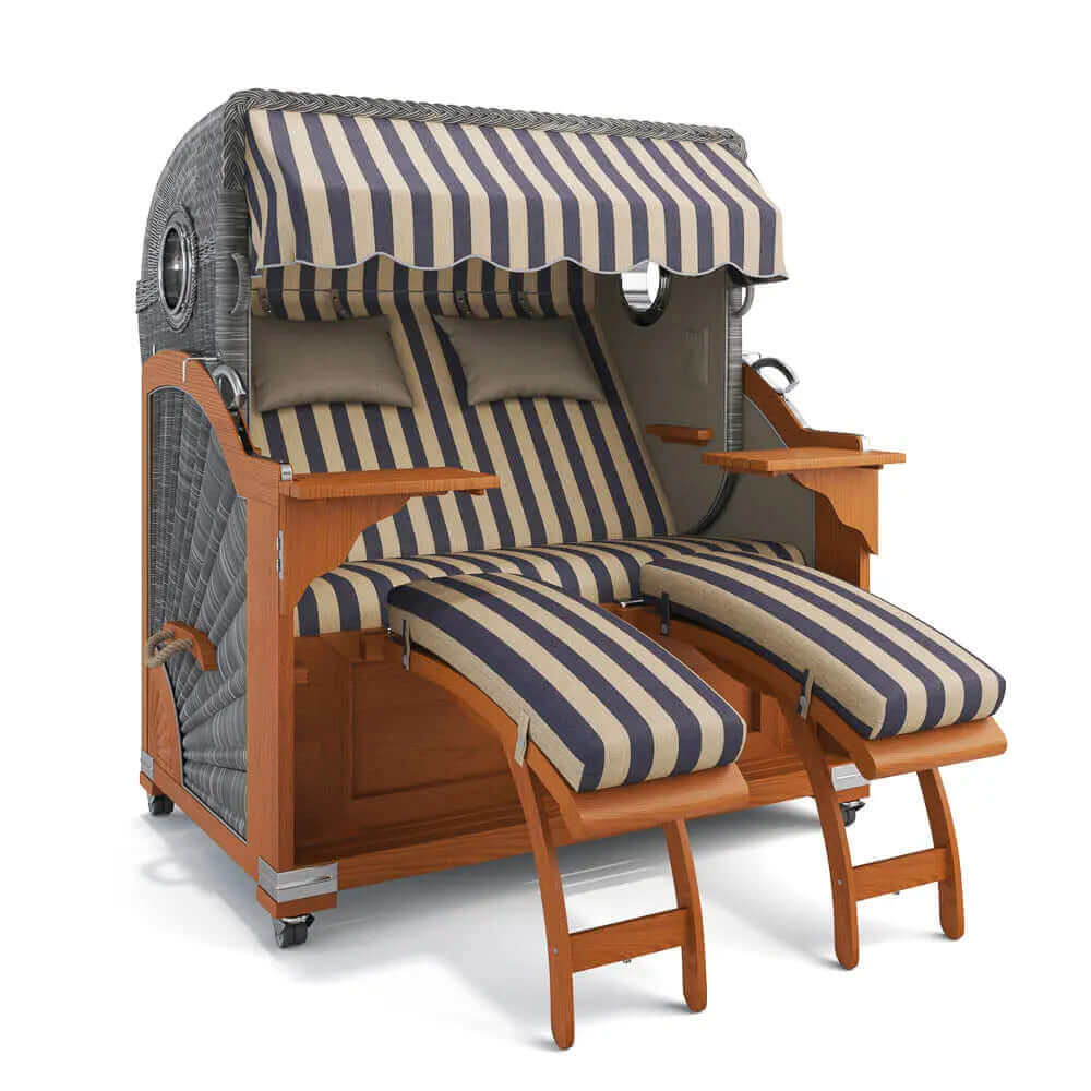 Strandkorb Kampen Teak 145 cm Rattangeflecht Dessin Menorca 72150 - Strandkorb Fachhandel Prieß