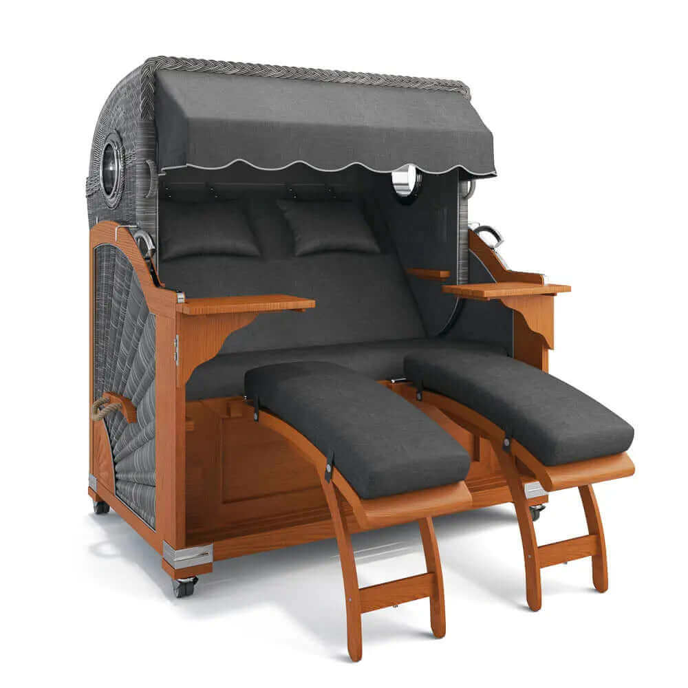 Strandkorb Kampen Teak 145 cm Rattangeflecht Dessin San Sebastian 31418 - Strandkorb Fachhandel Prieß