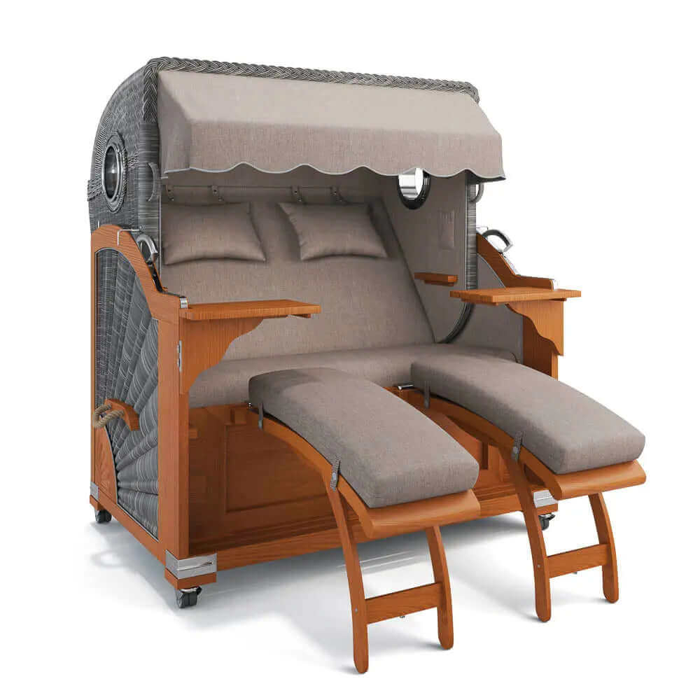 Strandkorb Kampen Teak 145 cm Rattangeflecht Dessin San Sebastian 31420 - Strandkorb Fachhandel Prieß