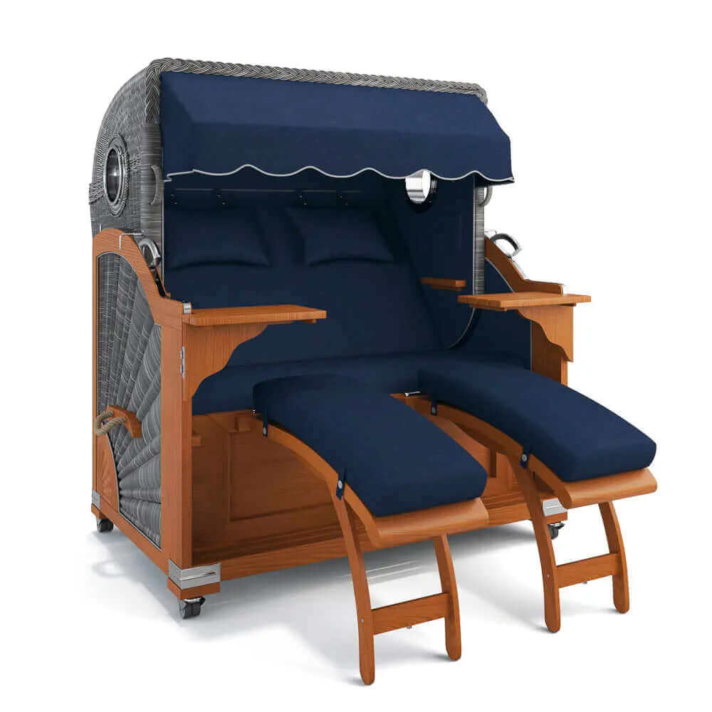 Strandkorb Kampen Teak 145 cm Rattangeflecht Dessin San Sebastian 31415 - Strandkorb Fachhandel Prieß