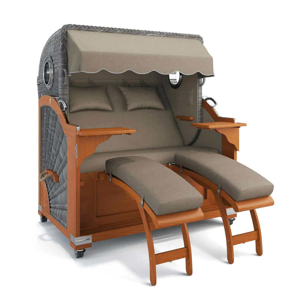 Strandkorb Kampen Teak 145 cm Rattangeflecht Dessin San Sebastian 31421 - Strandkorb Fachhandel Prieß