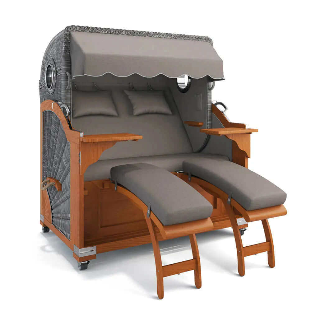 Strandkorb Kampen Teak 145 cm Rattangeflecht Dessin San Sebastian 31419 - Strandkorb Fachhandel Prieß
