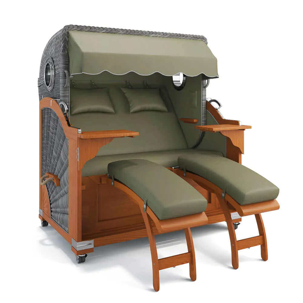 Strandkorb Kampen Teak 145 cm Rattangeflecht Dessin San Sebastian 31416 - Strandkorb Fachhandel Prieß